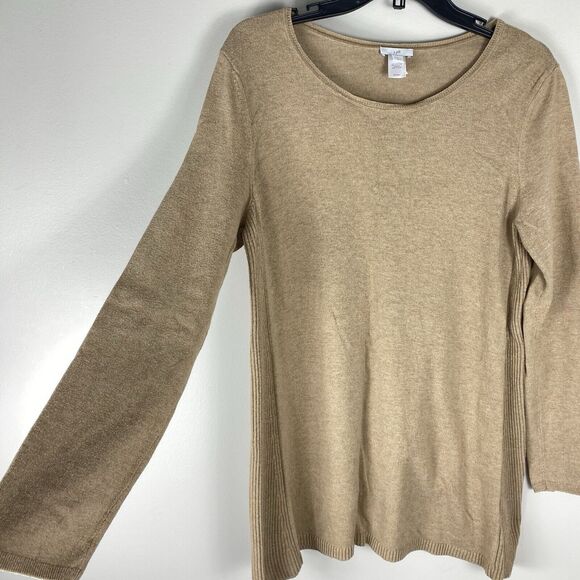 J. Jill Ribbed Side Slit Sweater Tunic Top Pullover Tan Sz Medium Cotton Stretch - Picture 3 of 7